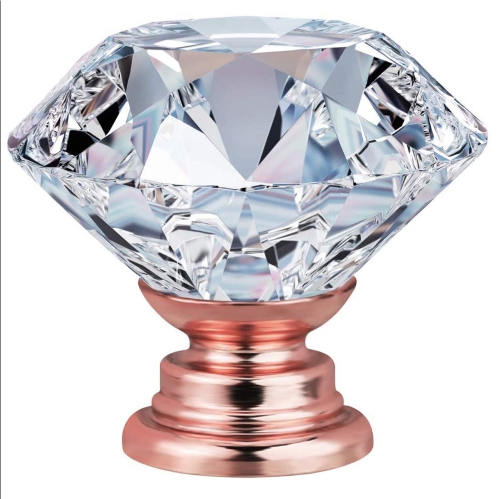 12 Crystal clear glass knobs.. rose gold base.